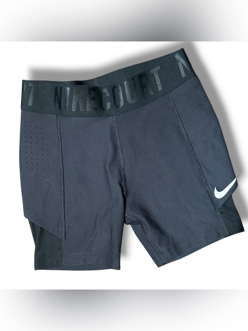 Nike Court Womens Size 2 Dri-FIT Tennis Shorts Black Laser Perforated Pockets